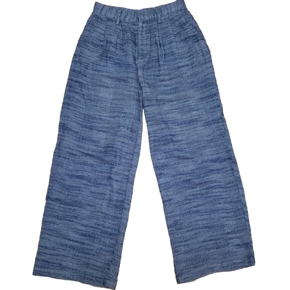 Urban Outfitters Pants - Urban Outfitters 100% Cotton Wide Leg Pleated Herringbone High Rise Blue Pant XS